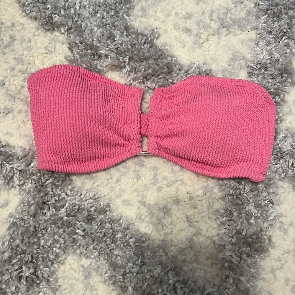 pink ribbed bandeau bathing suit top size small